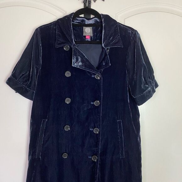 Vince Camuto Coat Vintage Inspired Navy Velvet Button Down Elegant size 8 - Picture 6 of 10